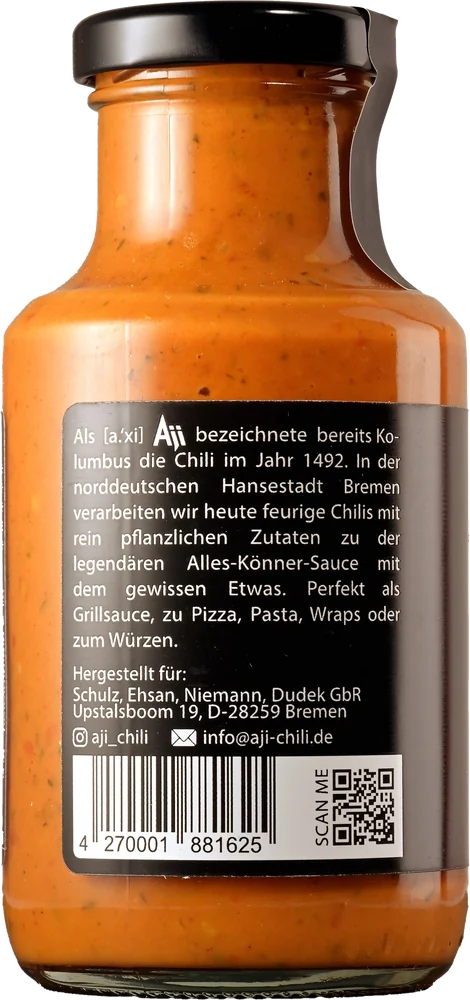 Chilisauce - Feurig, Rückseite mit Zutaten und Nährwerten