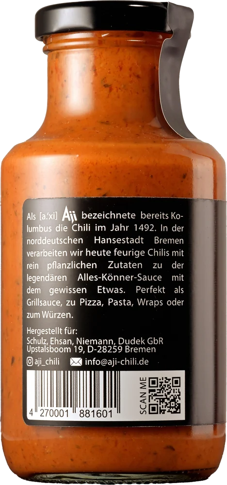 Chilisauce - Pikant, Rückseite mit Zutaten und Nährwerten