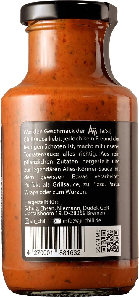 Tomatensauce - Würzig, Rückseite mit Zutaten und Nährwerten